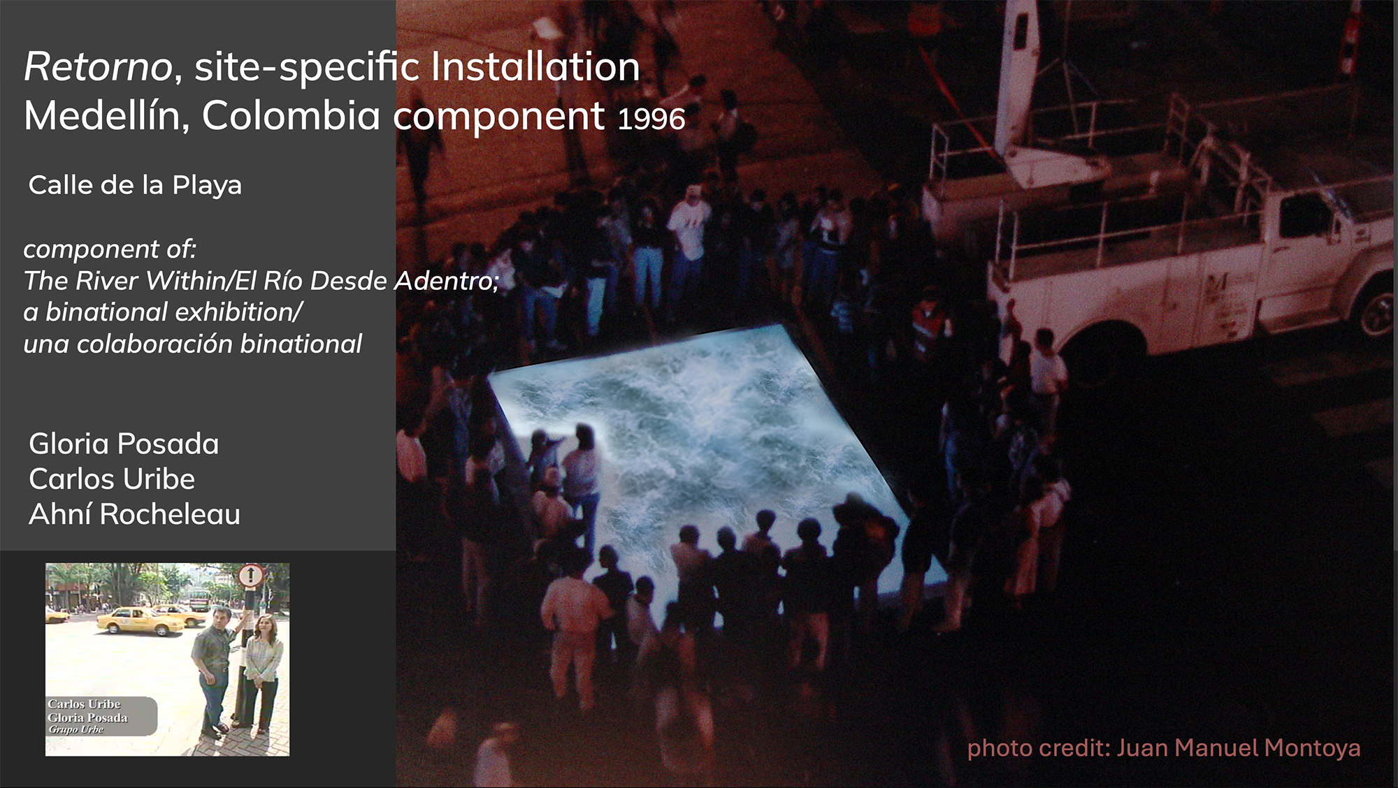 Site-specific video projection "Retorno" (The Return) Medellín, Colombia 1996