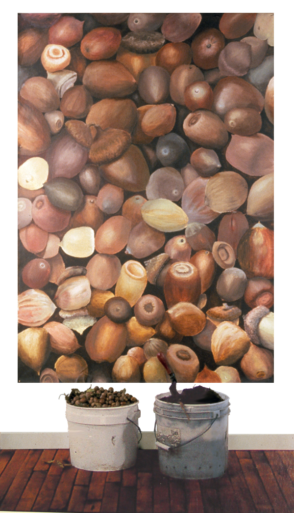Invitation to Planting

acrylic on canvas, plastic buckets, acorns, compost, hand spade

H. 72″ W. 42″ D. 18”

$6500