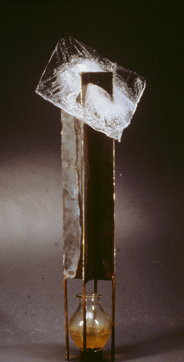Treasures That Rust

steel, ice, glass, rusted water

H. 5′  W. 14″  D. 14″

$11,000